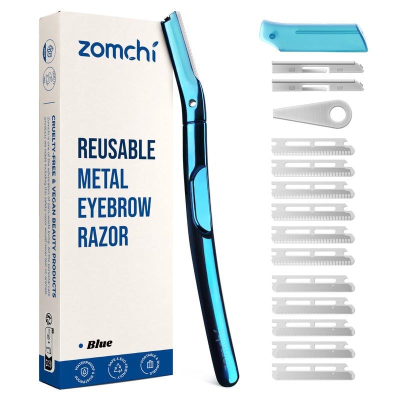 [Australia] - ZOMCHI Eyebrow Razor, Face Razors for Women&Men, Eyebrow Trimmer with Protective Silicone Cap, Dermaplane Razor-Easy&Safe Hair Removal(Blue,11 Blades) Blue 
