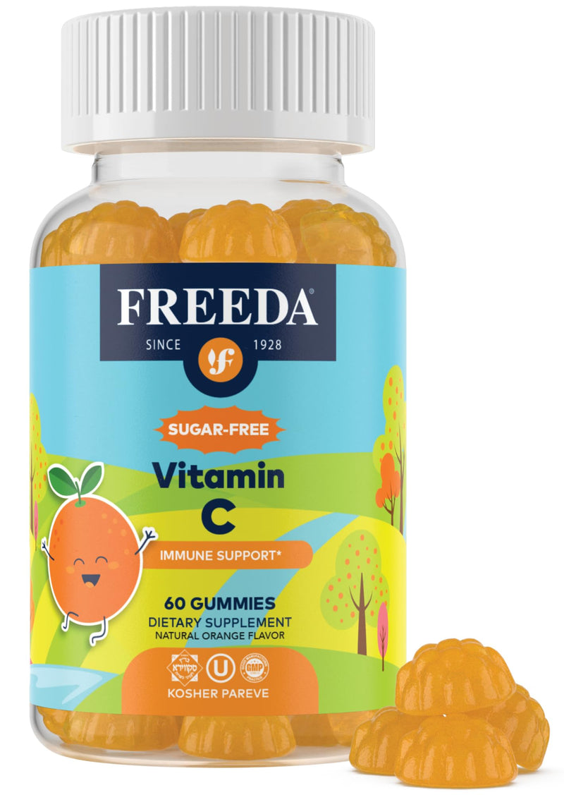 FREEDA Vitamin C Kids Gummies - Sugar-Free with Orange Flavor - 60 Count | Vitamin C Gummies for Kids, Teens & Adults - Kosher Certified - Supporting Immune Health Daily 60 Count (Pack of 1)