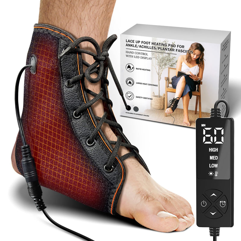 sticro Ankle Heating Pad with Lace-up Design for Sprained Ankle & Achilles Tendonitis Recovery, Auto-Off Heating Pad for Foot Pain Relief with 3 Heat & 5 Timer Settings for Men/Women(S/M)