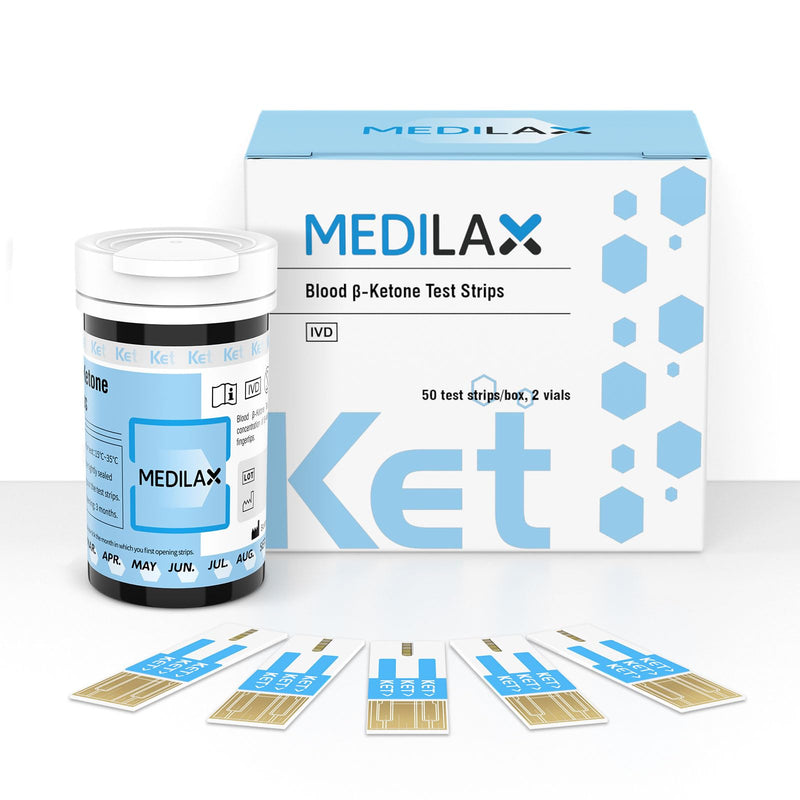 [Australia] - Medilax Blood Ketone Test Strips - 50 Count, Accurate Blood Keto Measurement for ketogenic Diet, Compatible with Medilax 2-1 Meter 
