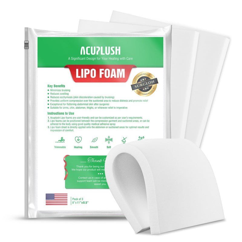 [Australia] - 3 Pack Lipo Foam Pads - Post Surgery Ab Board for Liposuction Recovery, Flattening Abdominal Compression Garments for Tummy Tuck Surgery (8‚Äù x 11‚Äù x 0.5‚Äù) Polyurethane Pack 3 