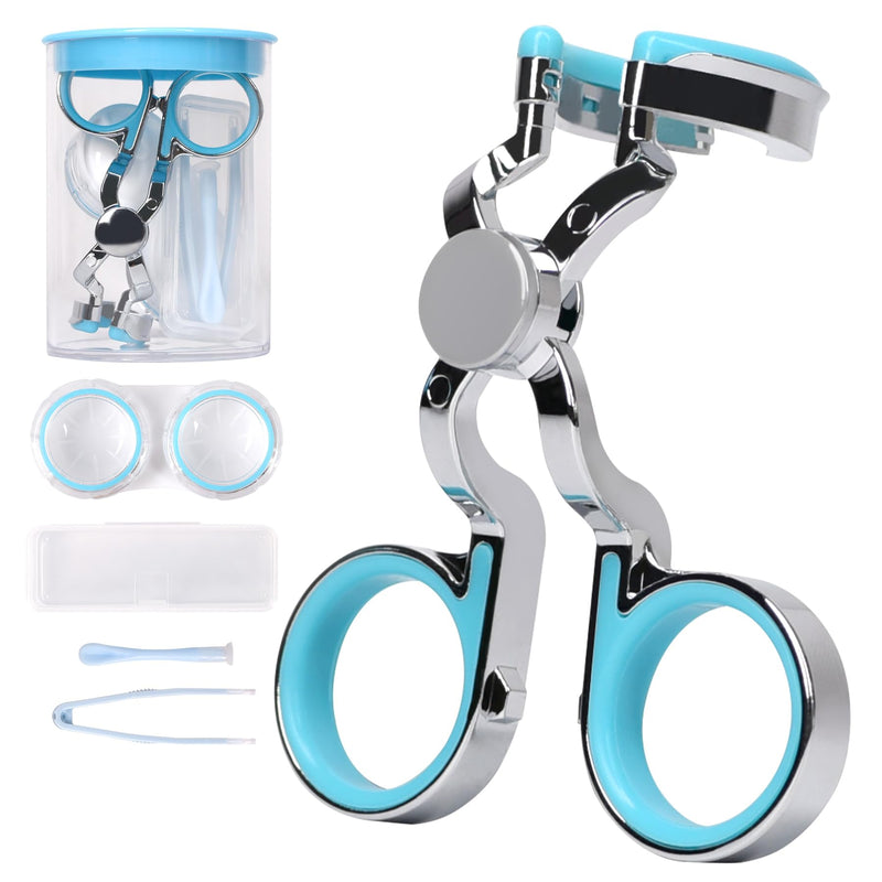 [Australia] - Contacts Lens Helper - Portable Contact Lens Insertion Wearing Aids with Tweezers Remover Tool Solution Case (Blue) Blue 