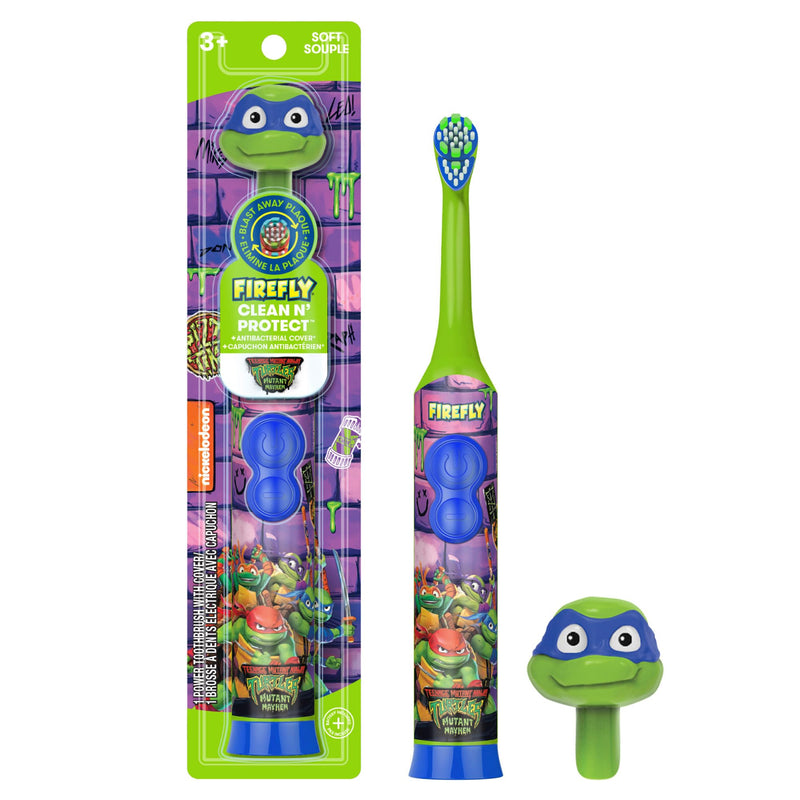 [Australia] - Firefly Clean N' Protect Teenage Mutant Ninja Turtles Power Toothbrush with 3D Character Cover, Soft Bristles, Battery Included, Ages 3+, 1+1 1 Count (Pack of 1) Toothbrushes 