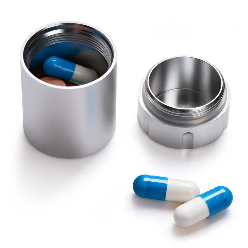 Portable Metal Small Pill Case, Aluminium Alloy Round Pill Box for Travel, Waterproof Pill Box Organizer, Pocket Daliy Pill Holder Pill Container for Medicine Vitamin Fish Oils (Silver) Silver