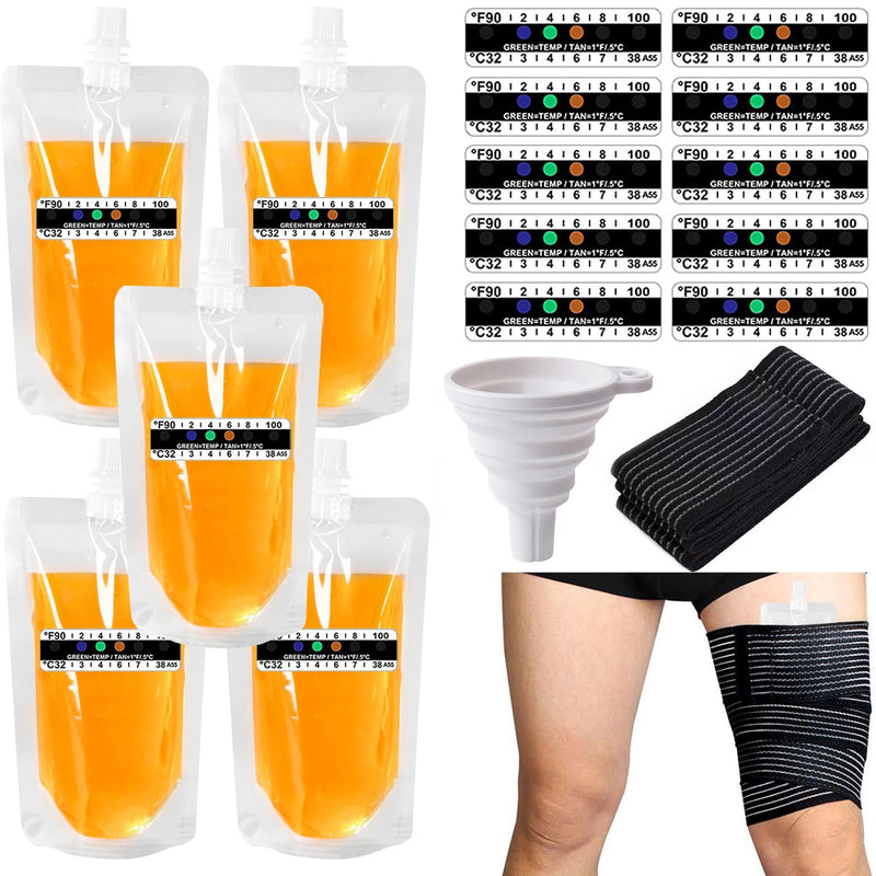 [Australia] - 17 Pcs Urine Test Complete Kit Includes 5 Transparent Bags,10 Adhesive Temperature Test Strips,Filling Funnel，47"Adjustable Hidden Leg Straps,Portable Travel Urine Test Bag 