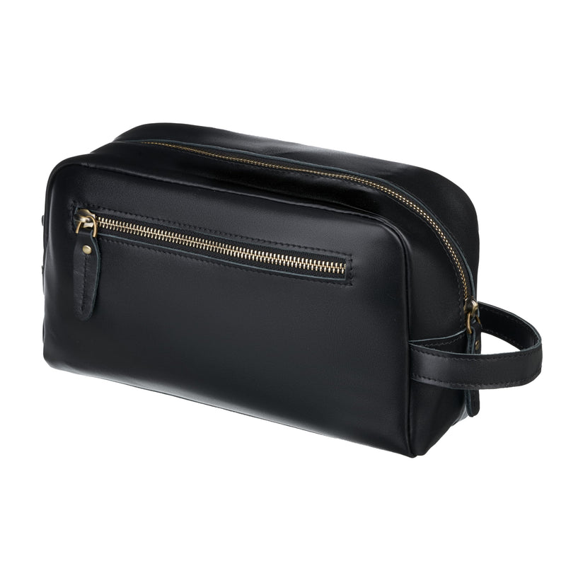 Awesometik Unisex Premium Travel Bag - Toiletries Organizer Case for Grooming, Jewelry - Travel Essentials Shaving Dopp Kit - Geniune Leather Water Resistant Cosmetic Bag For Men, Women (Black)