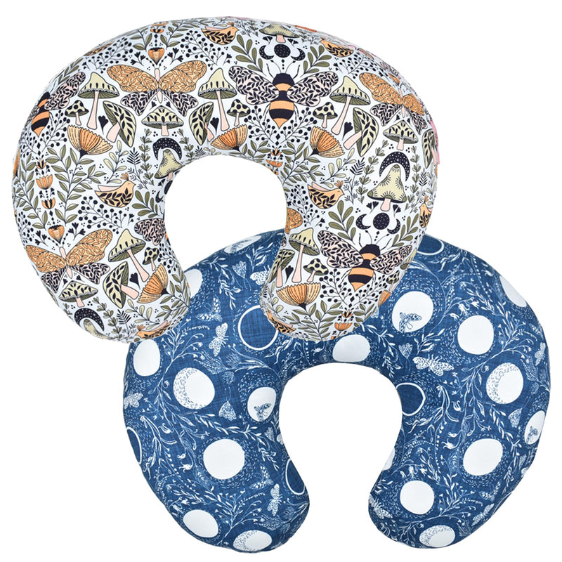 [Australia] - Winmany 2 Pack Baby Nursing Pillow Cover Newborn U-Shaped Breastfeeding Pillowcase Cushion Cover Stretchy Replaceable Forest&Floral Pillow Cover Slipcover 22.5x21 Blue World + Butterfly Bees 