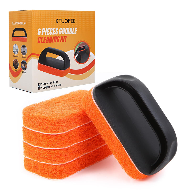 [Australia] - Upgraded 6-Piece Griddle Cleaning Kit for Blackstone, Flat Top Grill Cleaner Non-Scratch Scouring Pads for Kitchen - Heavy-Duty 5 Griddle Scrubber Pads with 1 Handle 