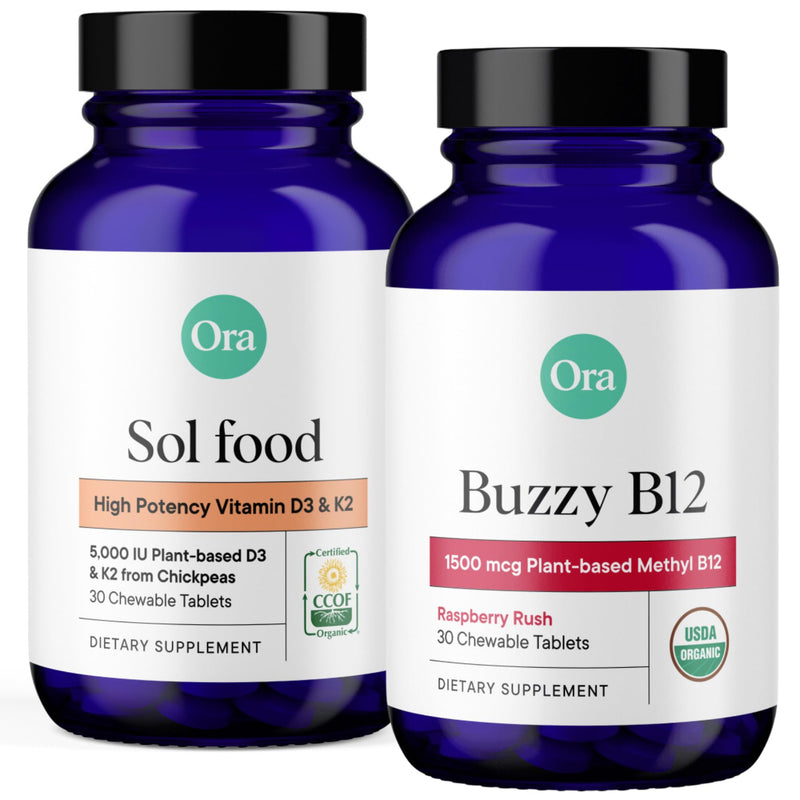Ora Organic Vitamin D3 5000IU + K2 & Vitamin D3 2000IU Bundle: Vegan Vitamin D from Lichen and K2 from Chickpeas, 30 Chewable Tablets + Vegan Vitamin D from Lichen for Bone Health, 30 Vegan Tablets