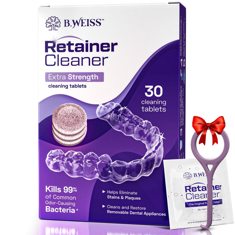 [Australia] - Retainer Cleaner Tablets, Invisalign Cleaner, Remove Stains, Odors & Plaque, Night Guard Cleaner, FSA & HSA Eligible, 1-Month Supply, Denture Cleaner, 30 Tablets, Grape-Scented 30 Count (Pack of 1) 