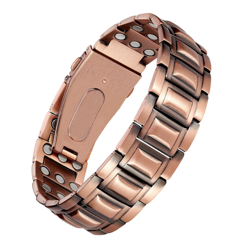 [Australia] - 3X Strength Copper Bracelets for Men, Magnetic Bracelets for Men with 3800 Gauss Magnets, Premium Fold-Over Clasp Copper-Rivet 