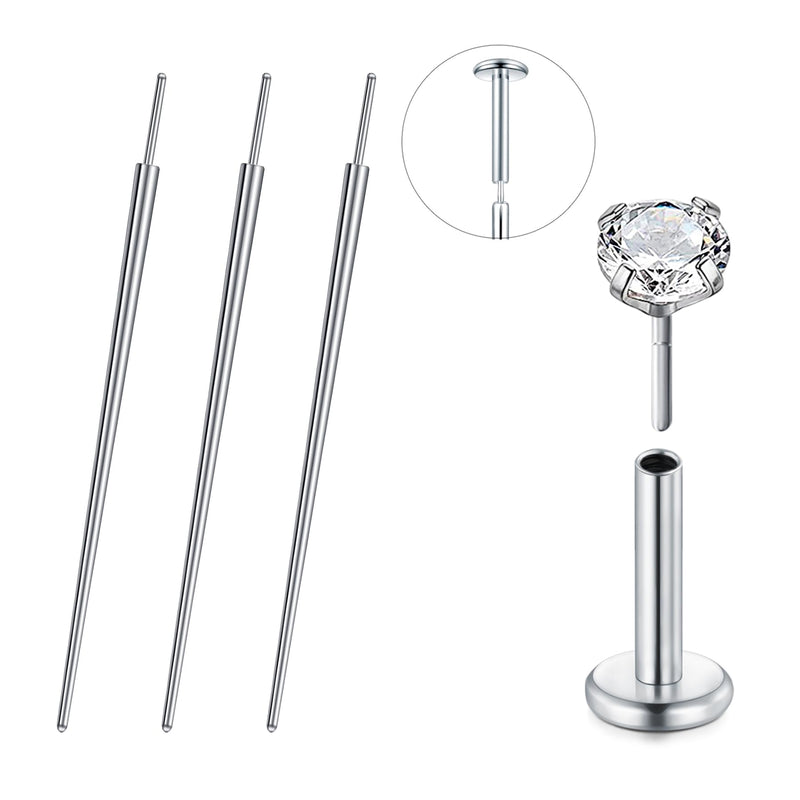 [Australia] - QWALIT Piercing Taper Threadless Piercing Changing Tool Piercing Taper Insertion Tool Piercing Threader Tool Flat Back Earring Applicator Tool Labret Titanium Threadless Insertion Pin 16g 18g 20g B1-stainless steel-mix sizes 
