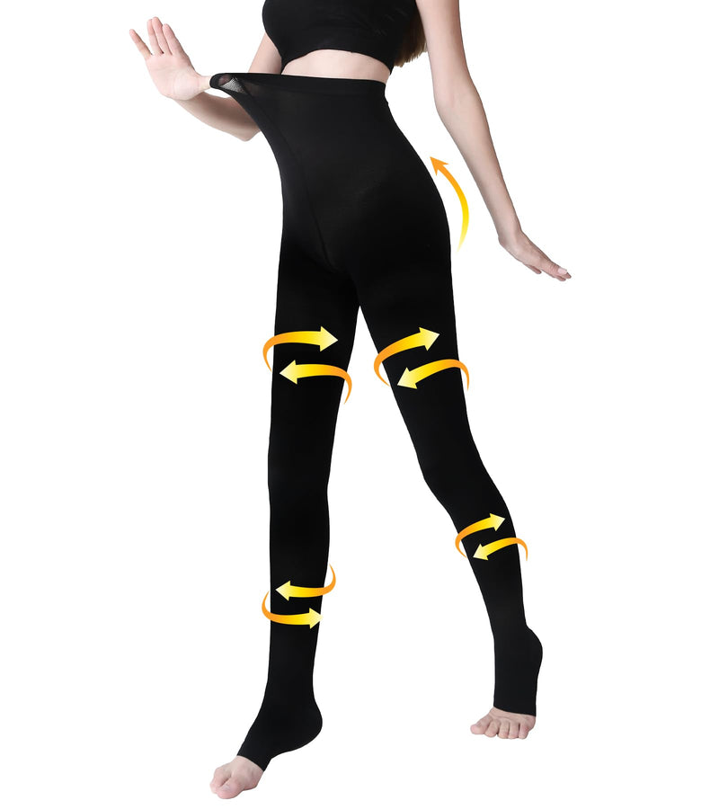 [Australia] - Medical Compression Pantyhose for Women & Men, Comfort 20-30 mmhg Graduated Compression Support Stockings, Open Toe Compression Tights for Varicose Veins, Edema, Flight, Black M Medium 