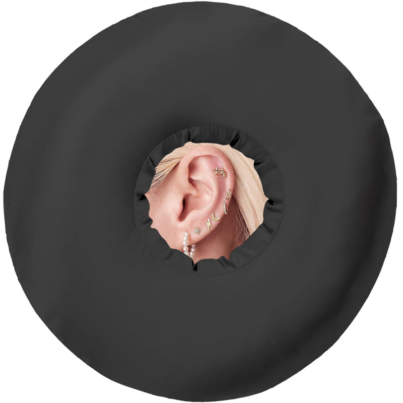 [Australia] - Satin Ear Piercing Pillow for Side Sleepers Silky Piercing Pillows with Ear Hole Support Head Ear Pain Sore Relief Pressure Sore Cushion Guard Black 