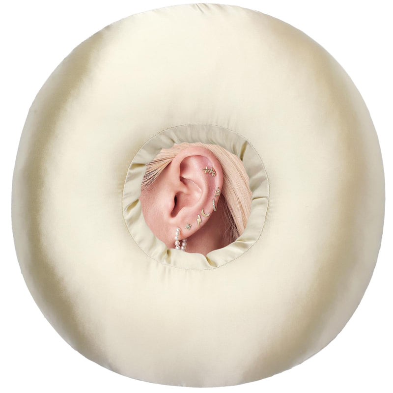 Satin Ear Piercing Pillow for Side Sleepers Silky Piercing Pillows with Ear Hole Support Head Ear Pain Sore Relief Pressure Sore Cushion Guard Champagne