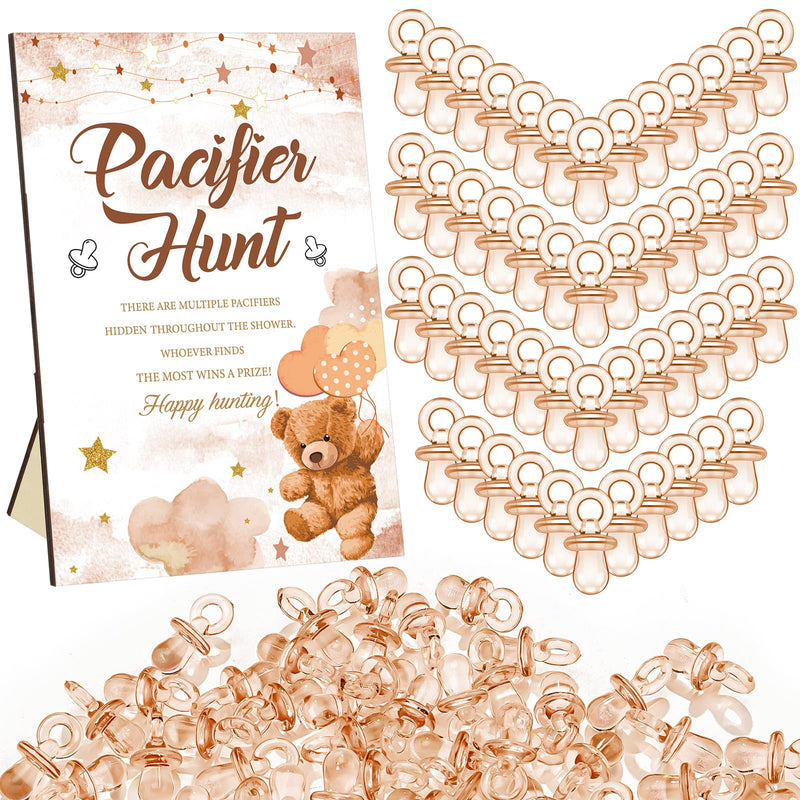[Australia] - 51 Pcs Pacifier Hunt Baby Shower Games Include Baby Pacifier Hunt Sign and 50 Acrylic Baby Pacifiers Baby Pacifiers for Baby Shower Game Gift Sets Gender Reveal(Brown Bear) Brown Bear 