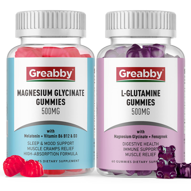 L Glutamine Gummies & Magnesium Glycinate Gummies, Muscle Relief & Joint Support, Vegan & Organic, Non-GMO