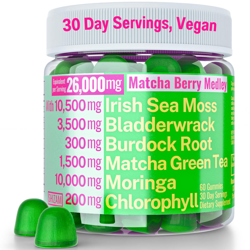 [Australia] - Moringa Irish Sea Moss Chlorophyll EGCg Green Tea Burdock Root Bladderwrack Super Greens Gummies, Powder Capsules Pills Liquid Drops Oil Tincture Supplement Supplements Alt, Organic Green Seamoss 