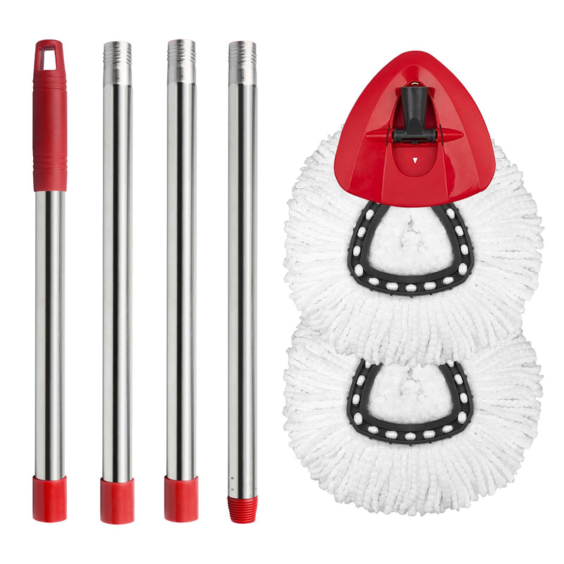 [Australia] - 2 Spin Mop Head Replacement, 1 Base, 1 Mop Handle (30-58in) Combo Mop Set Compatible with OCedar EasyWring Microfiber Mop (White (1-Tank System)) White (1-tank System) 