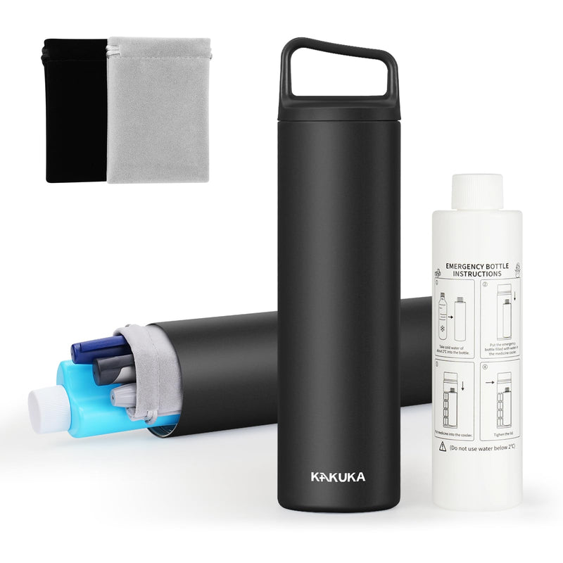 [Australia] - Insulin Cooler Travel Case, Medication Diabetes Supplies, 60H Insulin Pens Cold Bottle, 5-in-1 Diabetic Medicine Cooler, TSA Approved, with Gel Ice Pack and Emergency Bottle(Black) Black 