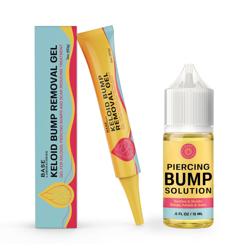 [Australia] - BASE LABORATORIES Piercing Keloid Bumps Shrinking Duo | Piercing Bump Treatment (.5oz) + Keloid Bump Removal Gel (2oz) | Keloid Scar Removal for all Scars, Keloids & Piercing Bumps 
