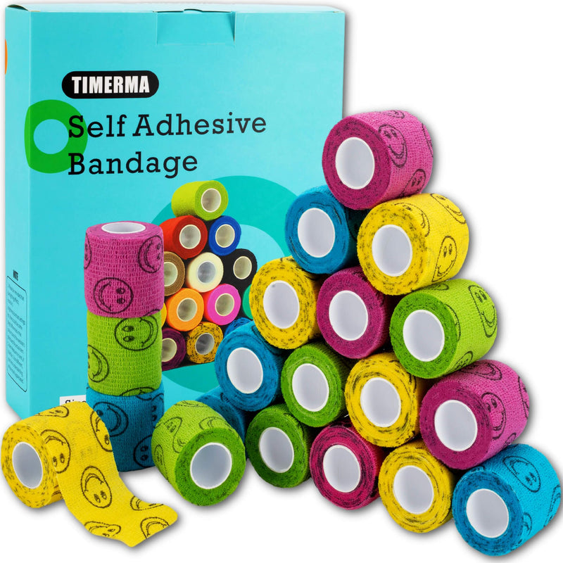 20 Rolls Self Adhesive Bandage Wrap Elastic&Breathable Ideal for Wound Care, Sports & Joint Sprains Adhesive Vet Wrap Versatile Support for Dogs Cats Horses Birds, Pet First Aid (Smiley) 20Rolls Smiley