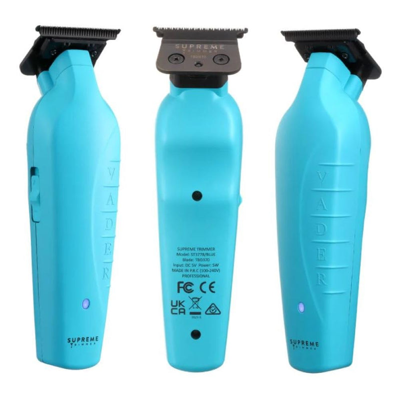 [Australia] - Supreme Trimmer Vader ST3778 – Professional Cordless Barber Liner & Detailer | 210 Min Runtime, 7000 RPM Motor, Zero Gap DLC T-Blade, USB-C Fast Charging | Beard, Hair & Body Light Blue 