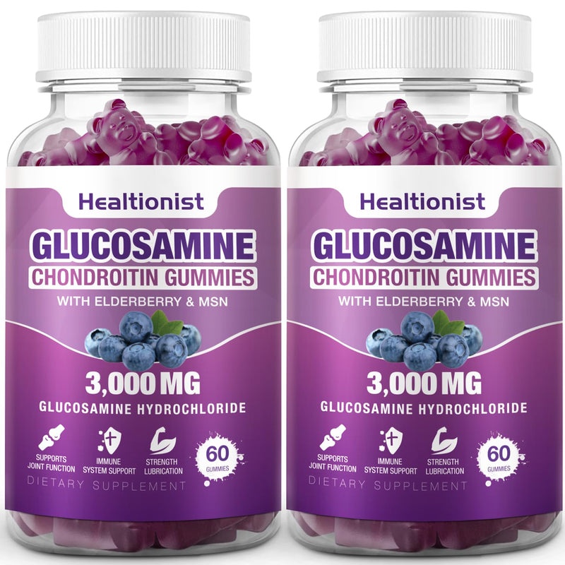 [Australia] - 2 Packs 3000mg Glucosamine Chondroitin Gummies with MSM & Elderberry - Extra Strength Joint Health, Flexibility, Antioxidant Immune Support Supplement Gummy for Adults, Men & Women 120 Cts 60 Count (Pack of 2) 