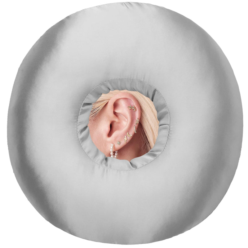 [Australia] - Silky Ear Piercing Pillows with Hole for Side Sleepers Donut Pillow Ear Pain Relief CNH Pressure Sore Ear Guard Satin Silver Gray Satin-silver Gray New-Satin 