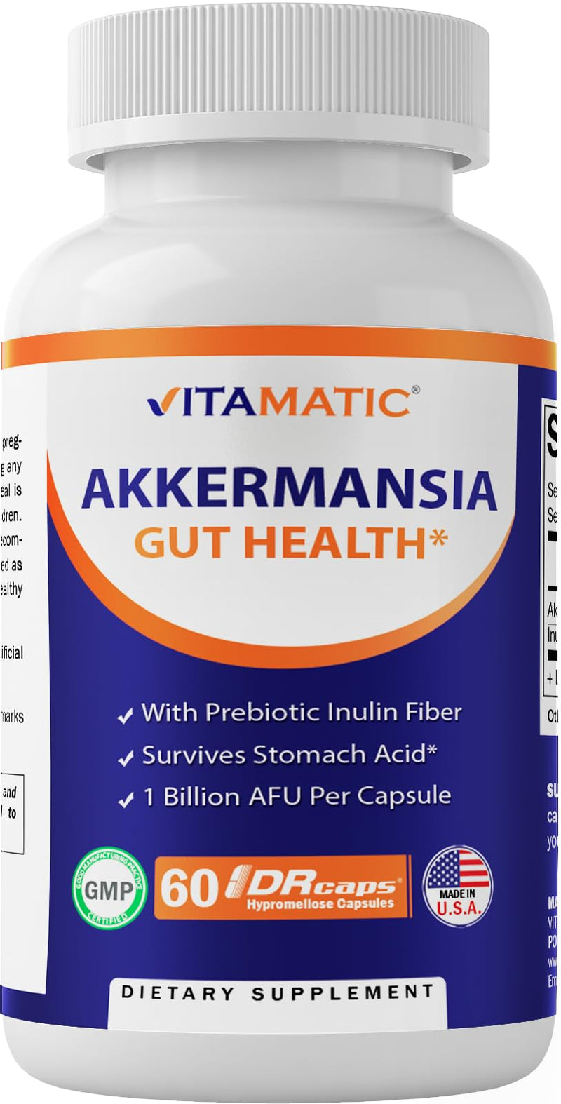[Australia] - Vitamatic Akkermansia Muciniphila Gut Health - 60 DR Capsules (Delayed Released) - Made with Prebiotic Inulin Fiber 