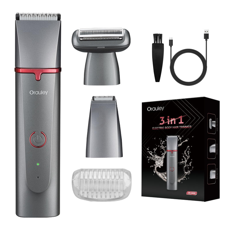 [Australia] - Electric Razors for Women, 3-in-1 Electric Lady Clipper Pubic Hair Trimmer-Painless Hair Removal Groomer Kit Rechargable Bikini Trimmer for Women with 3 Trimmer Heads, IPX7 Waterproof Gray & Chromed Red 