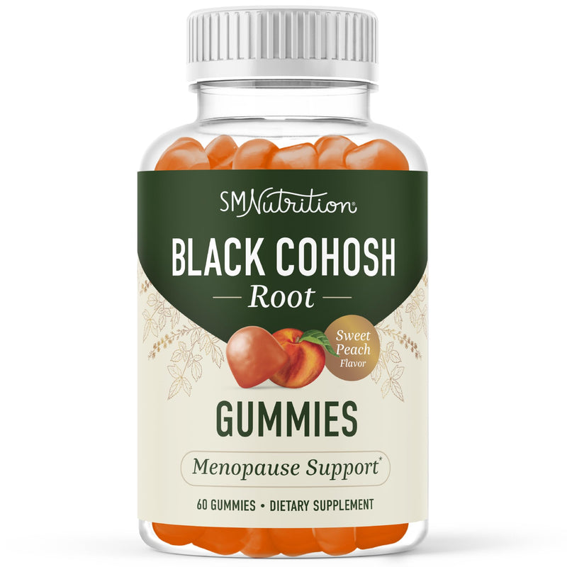 [Australia] - Black Cohosh Gummies for Women | Menopause Relief for Hot Flashes & Night Sweats | 50mg Black Cohosh Root Extract | Gluten-Free, Vegetarian, Certified Non-GMO | Natural Peach Flavor | 60 Gummies 