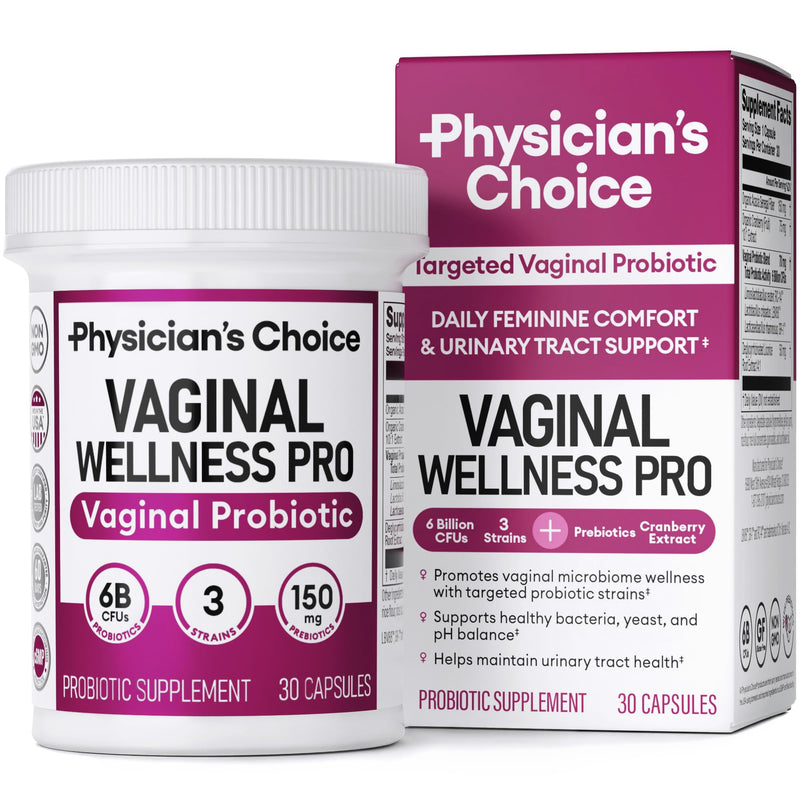 [Australia] - Physician's CHOICE Vaginal Probiotics for Women - Unique with Licorice Root - PH Balance, Odor Control, Yeast, Vaginal Microbiome & Feminine Health - 6B CFU - Organic Prebiotic, Cranberry - 30 CT 30 Count (Pack of 1) 