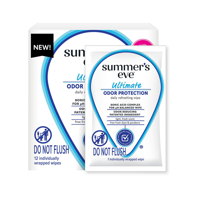 [Australia] - Summer's Eve, Ultimate Odor Control, Daily Feminine Wipes with Boric Acid, Removes Odor, On-the-go Body Wipes with pH Balance, 12 ct 12 Count (Pack of 1) 