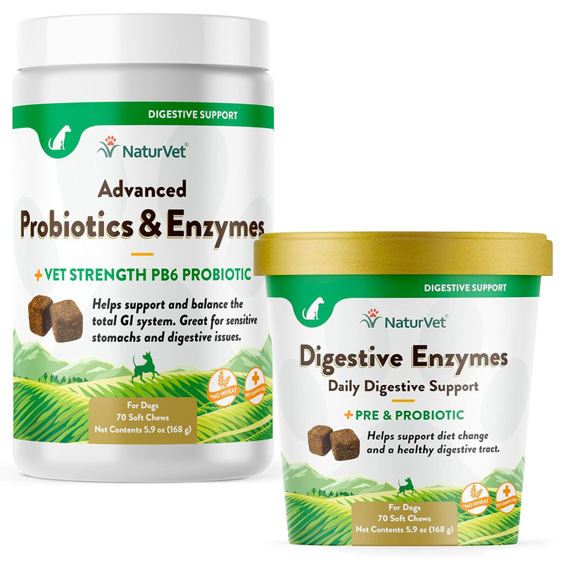 NaturVet Advanced Probiotics and Enzymes Supplement Digestive Enzymes - Plus Probiotics & Prebiotics Soft Chews, 70 Count Made in The USA with Globally Source Ingredients 70 Soft Chews - PawsPlanet Australia