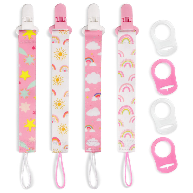 [Australia] - 4 Pack Pacifier Clips for Boys Girls, Dummy Clips Baby with Adapters, Silicone Binky Clips for Baby Teething Toys Baby Shower (Pink+White) Pink+White 