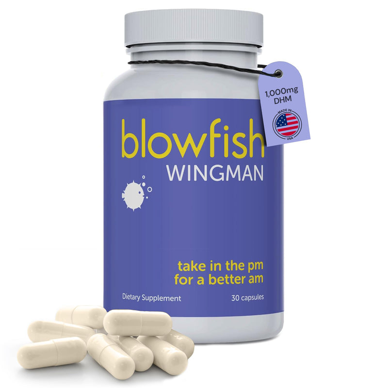 Blowfish Wingman | Supplement with DHM + L-Cysteine + Electrolytes | Feel Better After Drinking | Pre-Alcohol Liver Support & Hydration 30 Count (Pack of 1)