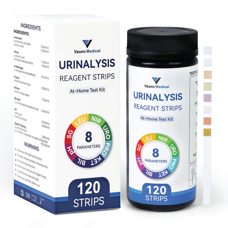 [Australia] - Vaunn Medical 8-in-1 Urine Test Strips and Urinalysis for UTI, Nitrites, Leuckcytes, Ketosis, pH, Protein, 120 CT 