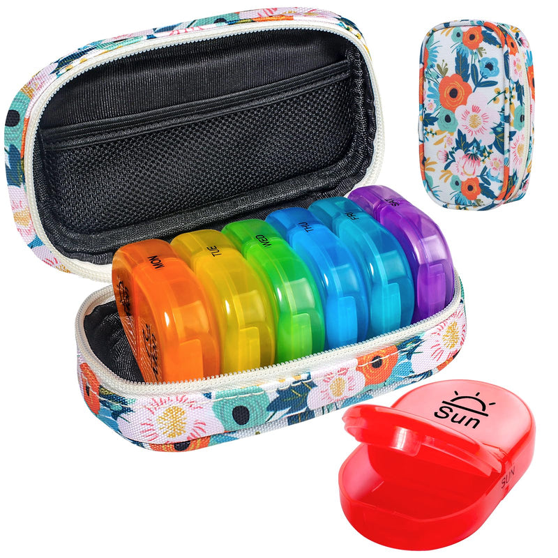 [Australia] - Serfeymi Weekly Travel Pill Organizer 2 Times A Day AM PM Upgraded Rainbow Pill Box 7 Day with Portable Zipper Canvas Pill Case, Medicine Organizer for Pills, Vitamins, Fish Oils - Bloom 01 Canvas Pill Box A Canvas Bloom 01. 
