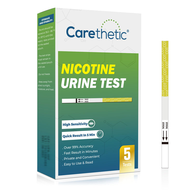Carethetic Nicotine Testing kit at Home - Highly Sensitive Nicotine Cotinine Tobacco Urine Test Strips Detection at 200 ng/ml - Accurate Rapid Nicotine Urine Test Kit [5 Pack]