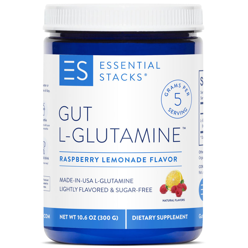 [Australia] - Essential Stacks Flavored Gut L-Glutamine Powder (Raspberry Lemonade) - Sugar Free & Gluten Free - Made with Organic Raspberry & Lemon Flavors (50 Servings) 