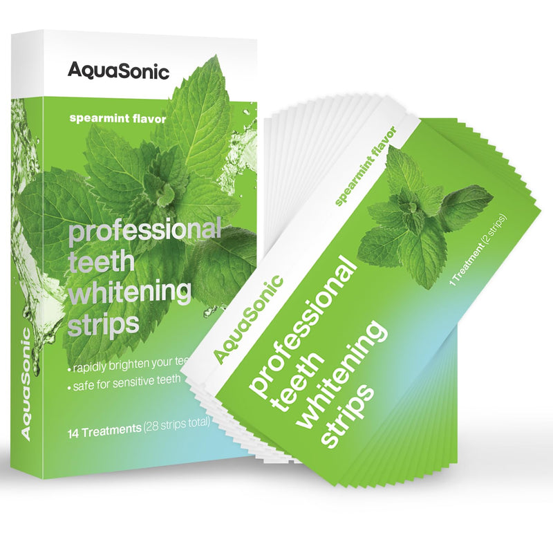 [Australia] - AquaSonic Professional Teeth Whitening Strips - Enamel Safe Teeth Whitening with Hydrogen Peroxide - Easy to Use, Non-Slip, Affordable & Effective (Spearmint) Spearmint 