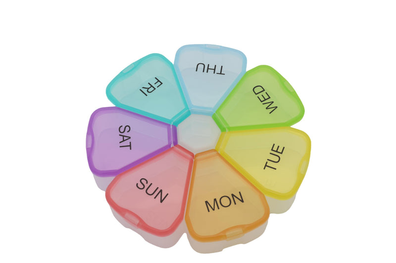 7 Day Weekly Pill Round Organizer, ShysTech Large Pill Case Pill Box 1 Time A Day for Pills/Medication/Supplements/Vitamin (Multi-Color) Multi-color