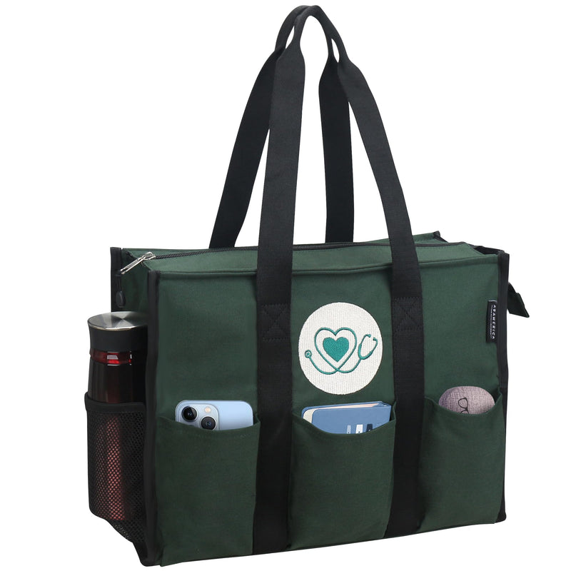 [Australia] - ABAMERICA Nurse Bags for Work Nursing Bag Multiple Pockets Waterproof Organizing Zip Top Clinical Bag for Nursing Students B20- Nurse Green Stethoscope Emb Medium 