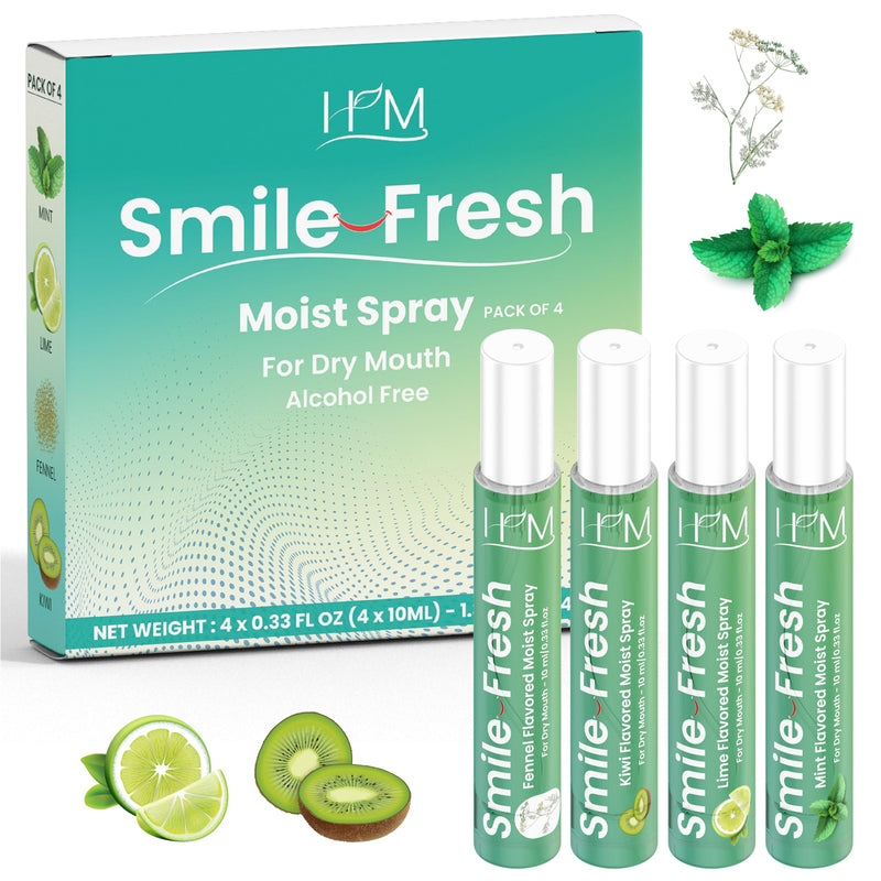 [Australia] - HM - Dry Mouth Flavoured Spray Xylitol - Alcohol Free | Instantly Hydrate & Moisturize | pH Balanced | Promotes Saliva Production & Soothes, Bad Breath | Pack of 4 x 0.33 oz [1.35 Oz] 