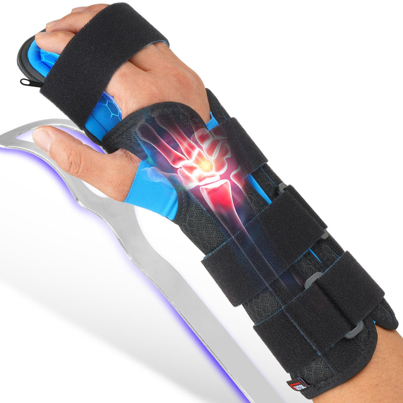 [Australia] - FEATOL Resting Hand Splint Stroke Hand Night Immobilizer with Removable Hand Splints- Pain Relief For Carpel Tunnel, Stroke Recovery, Arthritis, Tendinitis-Functional Support Wrist Finger Brace-Right Hand Medium-For Men and Women Right Hand-Black & Blue 