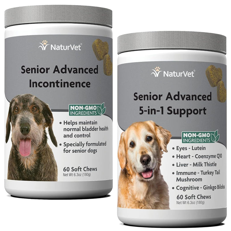 NaturVet Senior Advanced Incontinence Dog Supplement – Helps Support Dog’s Bladder Control Normal Urination – 60 Ct. Soft Chews - Senior Advanced 5-in-1 Support Dog Supplement - 60 Soft Chews - PawsPlanet Australia