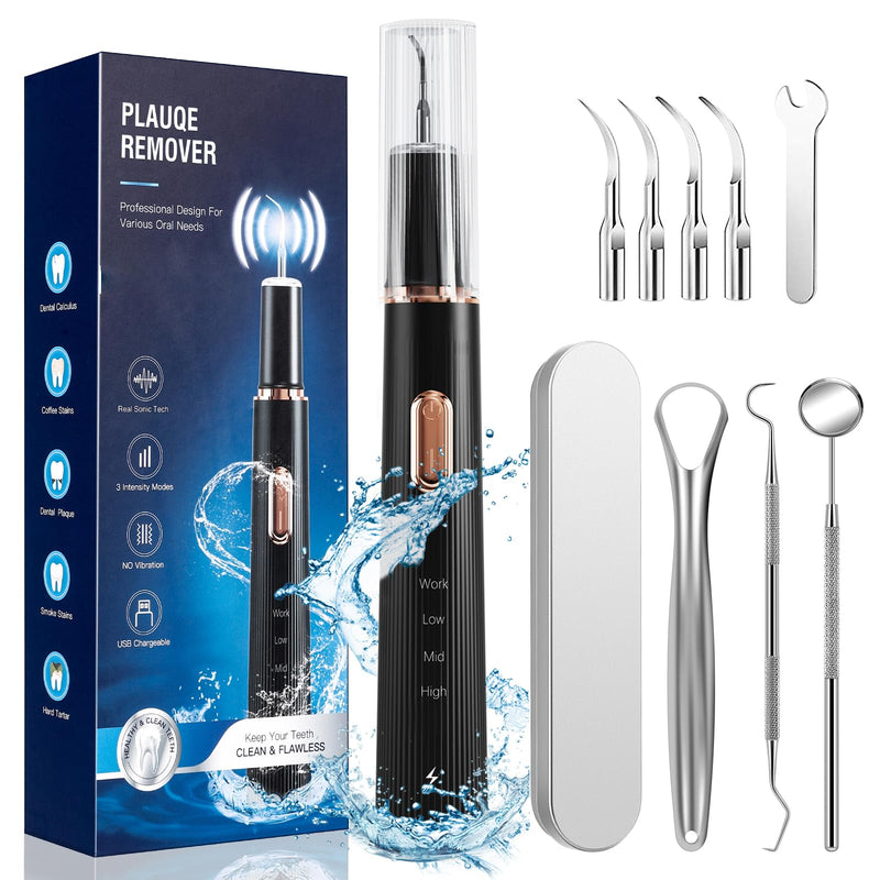 [Australia] - Plaque Remover for Teeth, Tartar Remover for Teeth Cleaning with 4 Replaceable Heads and 3 Adjustable Modes, Rechargeable Teeth Cleaning Plaque Remover for Home 