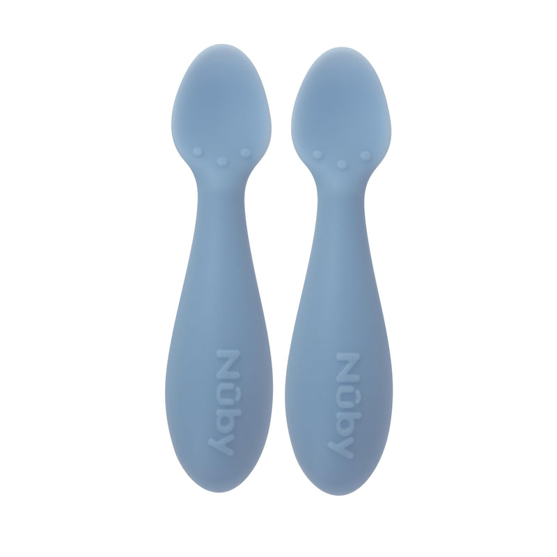 [Australia] - Nuby Silicone Mini Spoons - (2-Pack) Baby-Led Weaning Spoons for Babies - 4+ Months - Blue 
