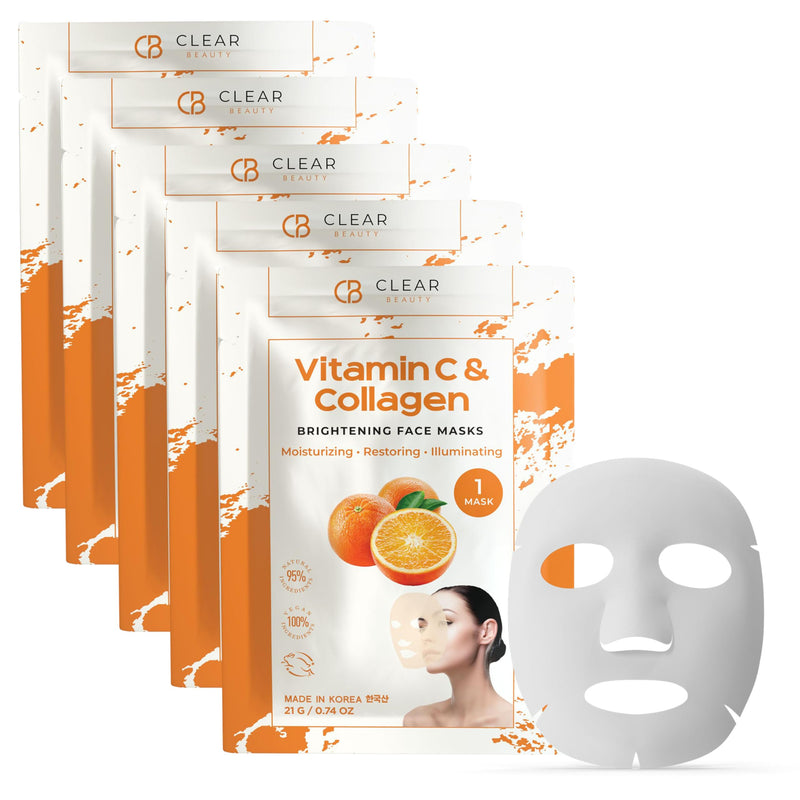 Vitamin C & Collagen Revitalizing Face Mask, Dermatologist Tested | Anti-Aging, Korean Skin Care - Deep Hydration for Plumper, Firmer, Smoother, Refreshed-Looking Skin - Vegan - 20 Count Vitamin C & Collagen (4Pack)